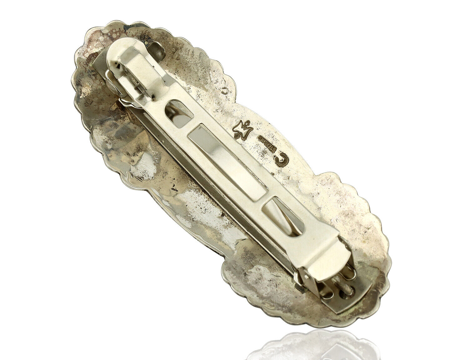 Navajo Hair Clip Barrette .925 Silver Hand Stamped Artist Signed C Montoya C80s