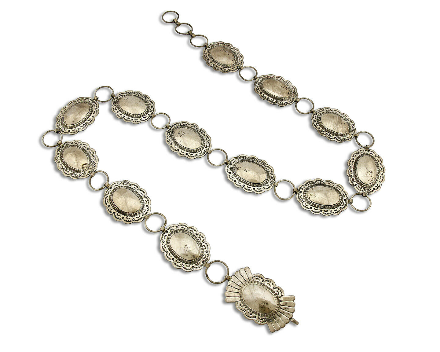 C.1980's Navajo Signed Marcella James .925 Silver Hand Stamped Concho Belt