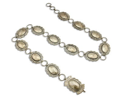 C.1980's Navajo Signed Marcella James .925 Silver Hand Stamped Concho Belt