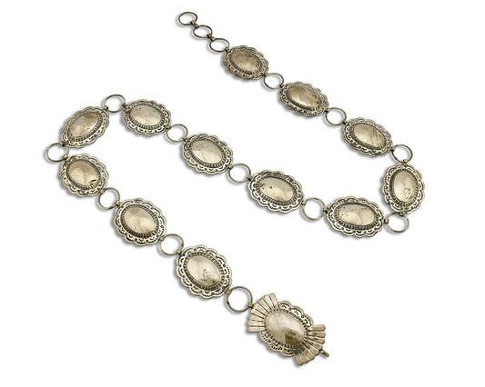 C.1980's Navajo Signed Marcella James .925 Silver Hand Stamped Concho Belt