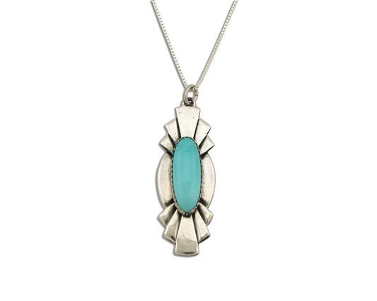 Navajo Handmade Necklace 925 Silver Natural Blue Turquoise Native Artist C.80's