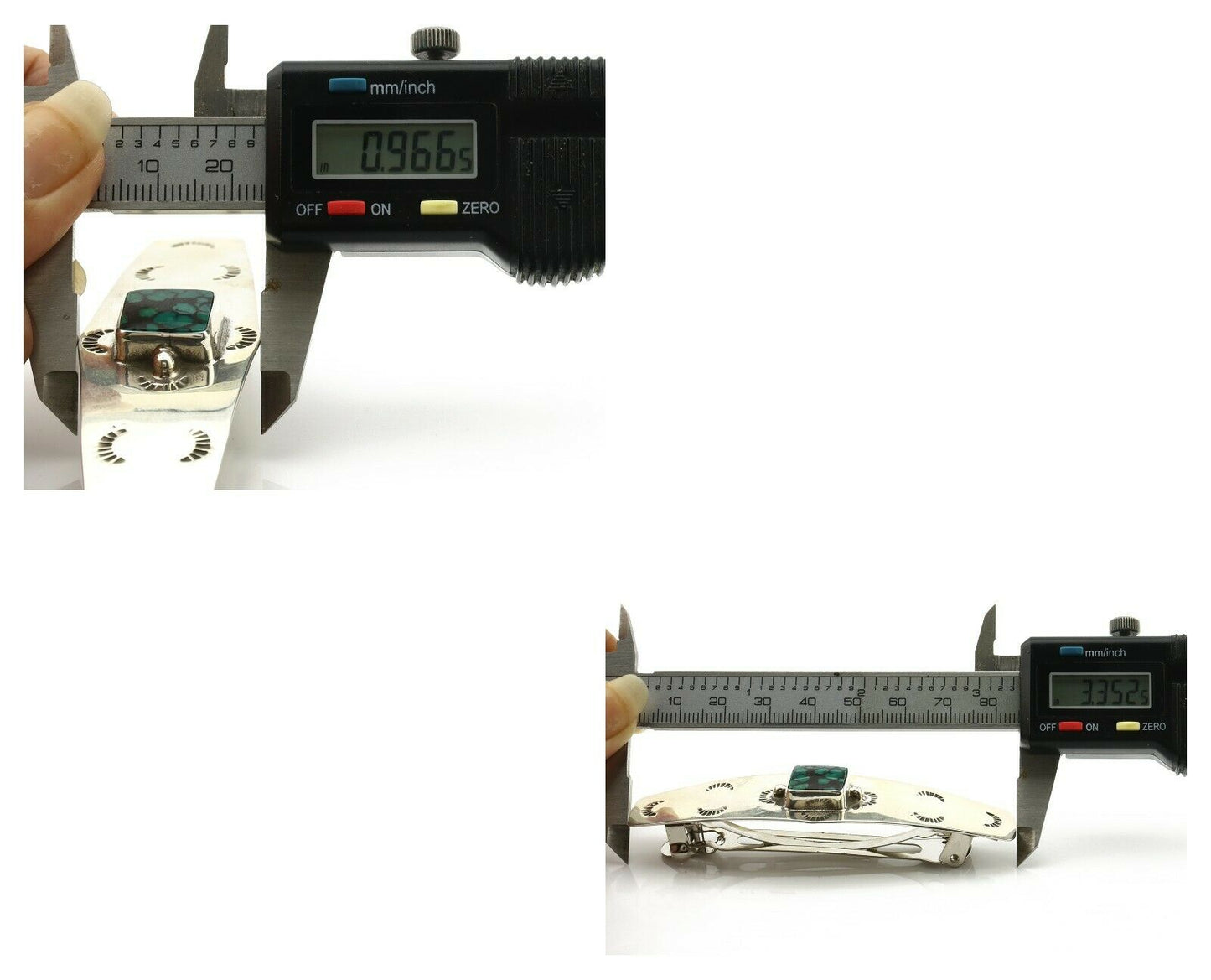 Navajo Hair Clip .925 Silver Green Spiderweb Turquoise Barrette C.80's