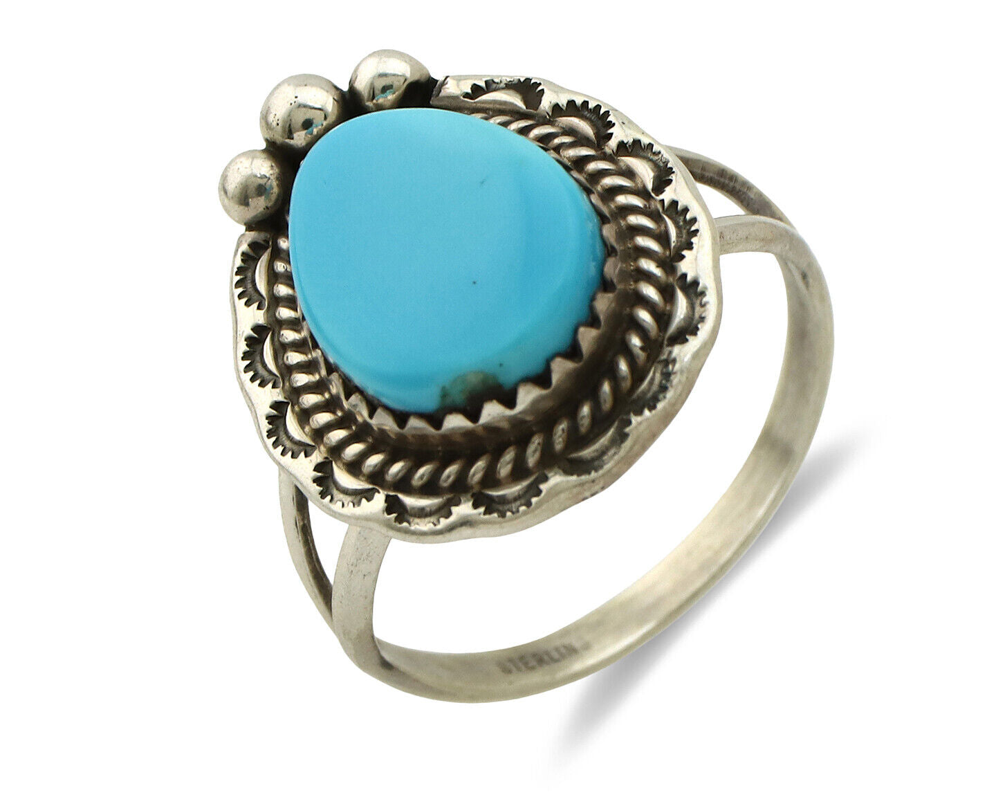 Navajo Ring .925 Silver Blue Turquoise Artist Signed Anna Begay C.1980's