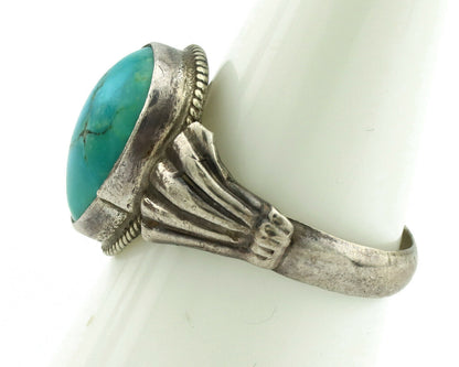 Navajo Ring .925 Silver Kingman Turquoise Native American Artist C.1980's