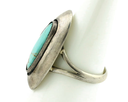 Navajo Shadow Box Ring .925 Silver Kingman Turquoise Signed M Montoya C80s