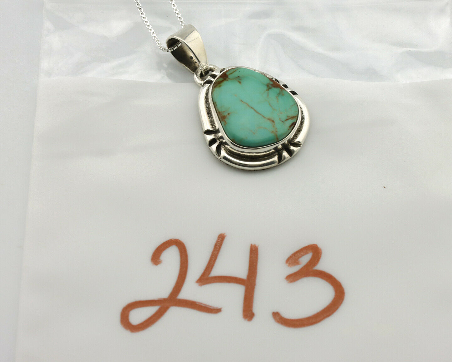 Navajo Pendant .925 Silver Kingman Turquoise Artist Signed Gecko C.80's