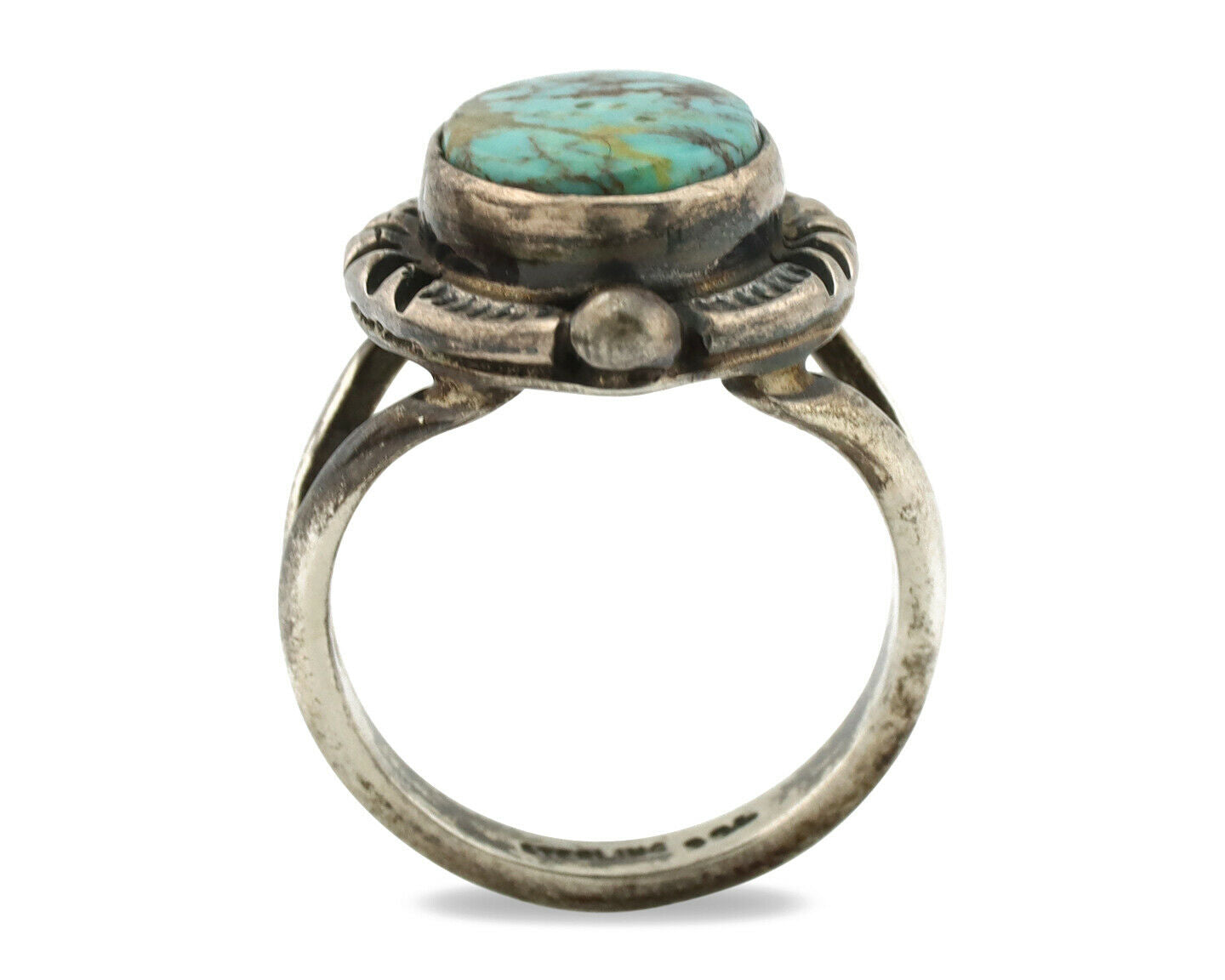 Navajo Ring .925 Silver Blue Turquoise Artist Signed Gecko C.1980's