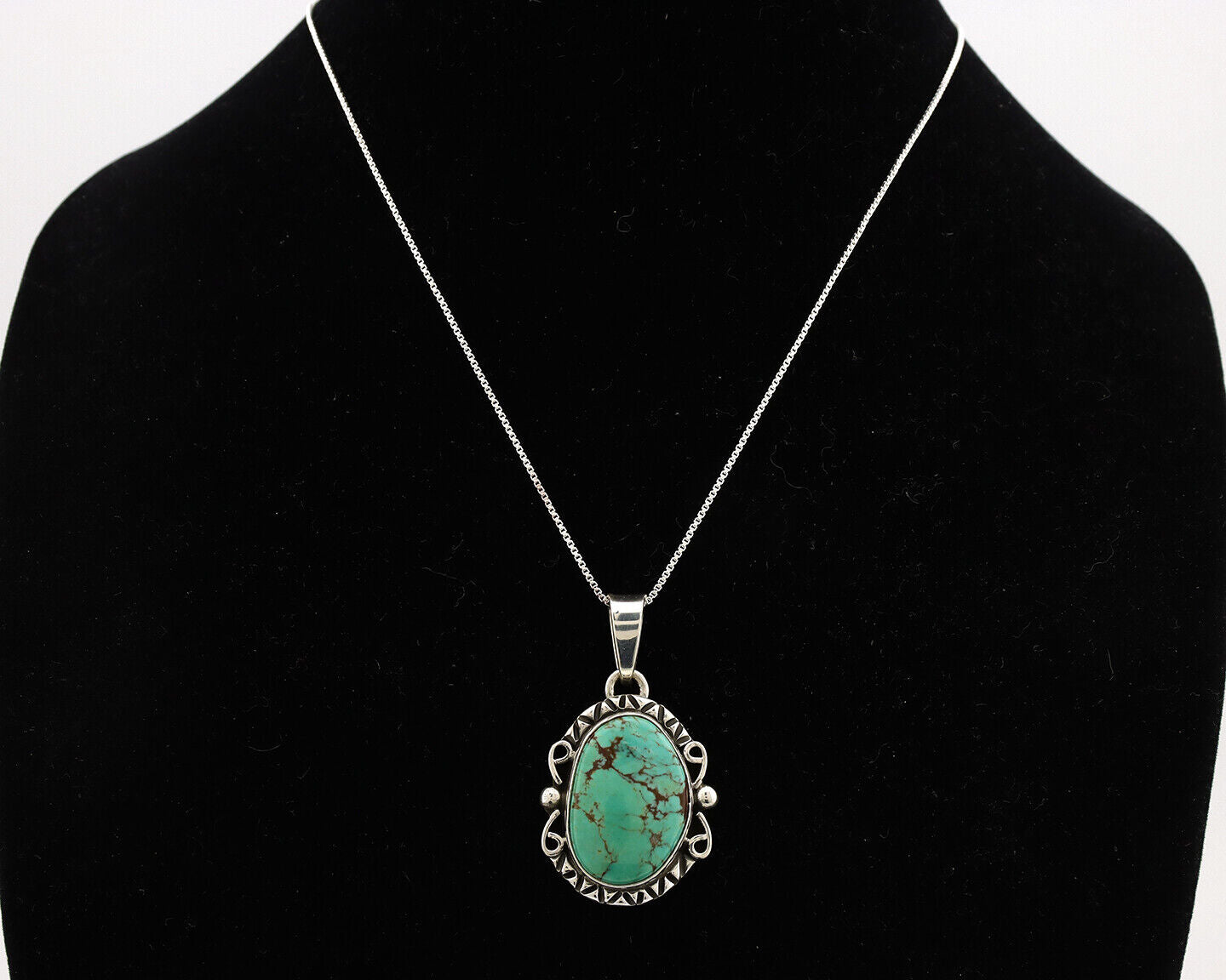Navajo Necklace .925 Silver Kingman Turquoise Native American Signed C.1980's