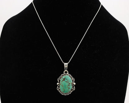 Navajo Necklace .925 Silver Kingman Turquoise Native American Signed C.1980's
