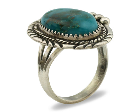Navajo Ring .925 Silver Kingman Turquoise Native American Artist C.1980's