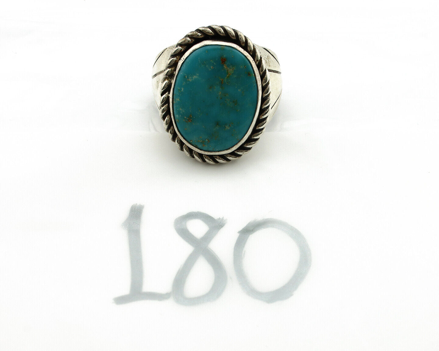Navajo Ring .925 Silver Morenci Turquoise Artist Signed DZ C.80's