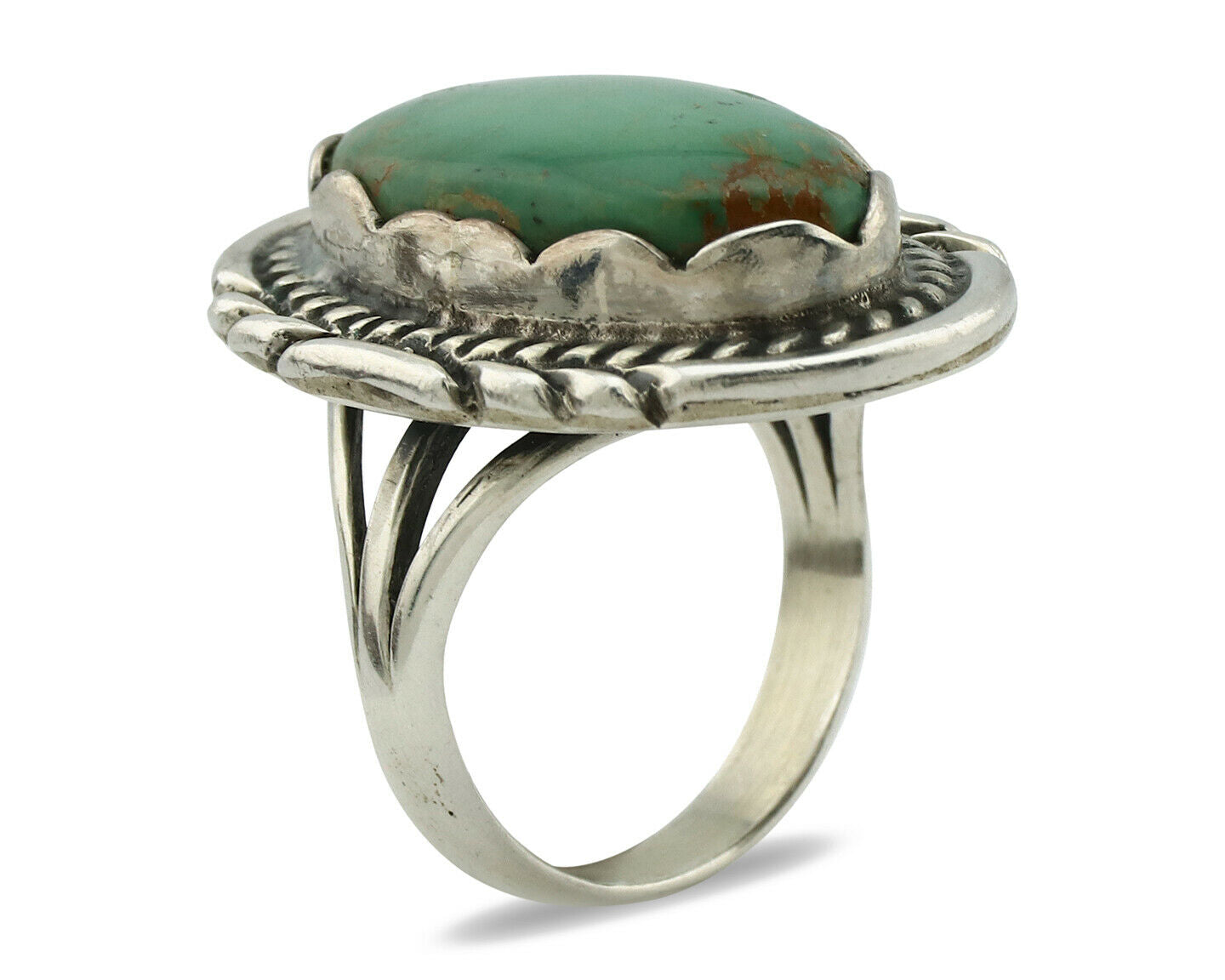 Navajo Ring .925 Silver Natural Uncolored Green Turquoise Signed Apache C.80's