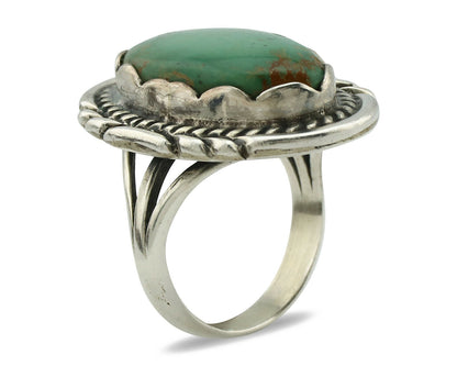 Navajo Ring .925 Silver Natural Uncolored Green Turquoise Signed Apache C.80's