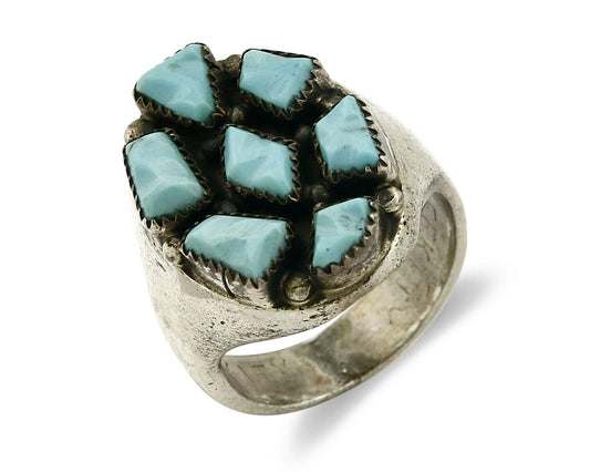 ZUNI Ring .925 SOLID Silver Sleeping Beauty Turquoise LEEKITY C.1980's