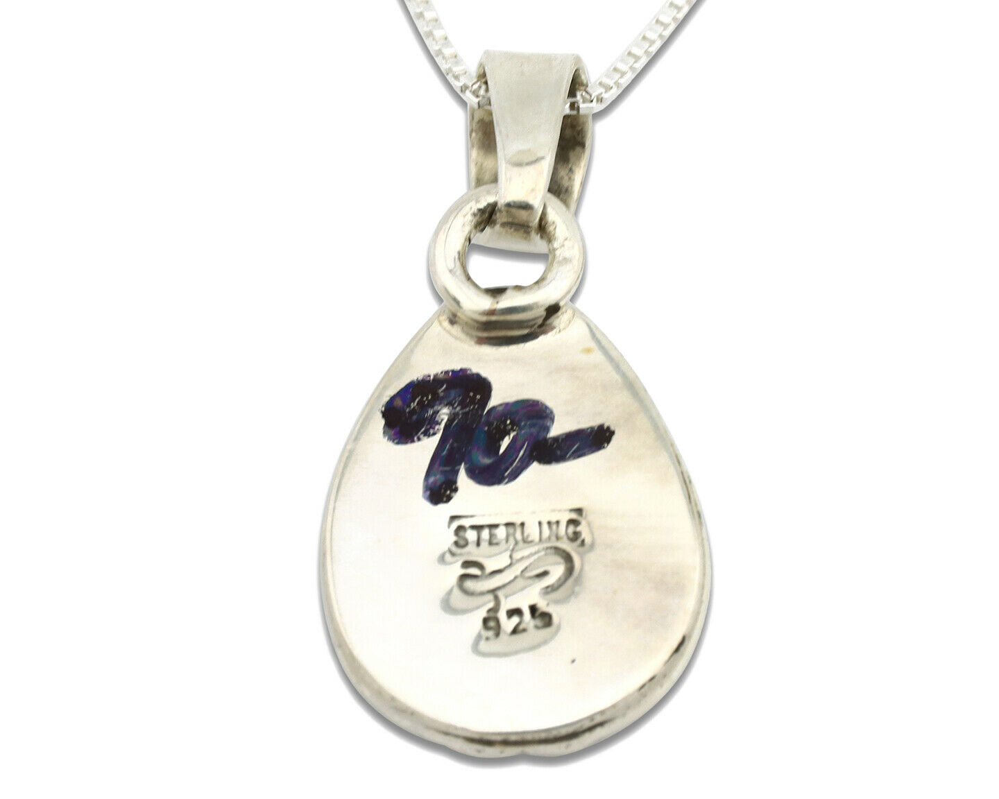 Navajo Necklace .925 Silver Kingman Turquoise Signed Gecko C.1980's