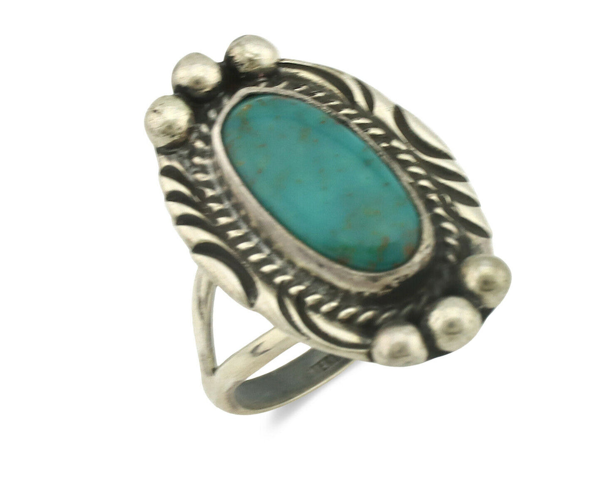 Navajo Ring .925 Silver Natural Turquoise Artist Signed Native American C.80's