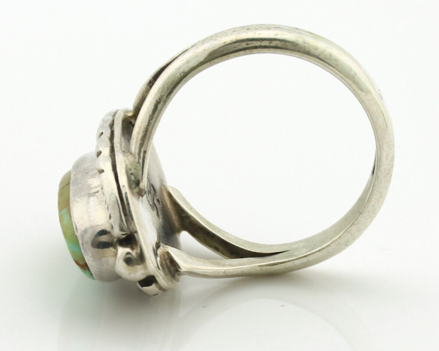 Navajo Ring .925 Silver Kingman Turquoise Artist Signed Gecko C.80's