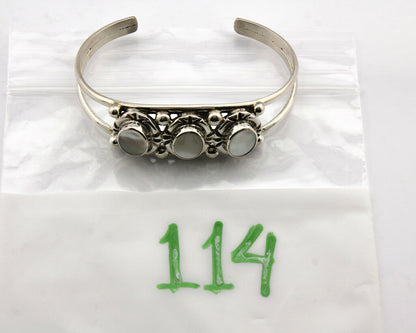 Navajo Bracelet .925 Silver Natural Mother of Pearl Handmade Native Artist C80's