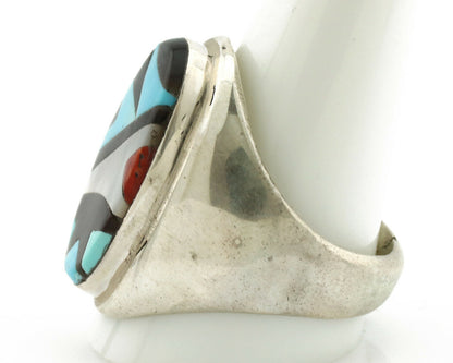 Zuni Inlaid Ring .925 Silver Gemstone Artist Richard & Geneva Terraza C.1980's
