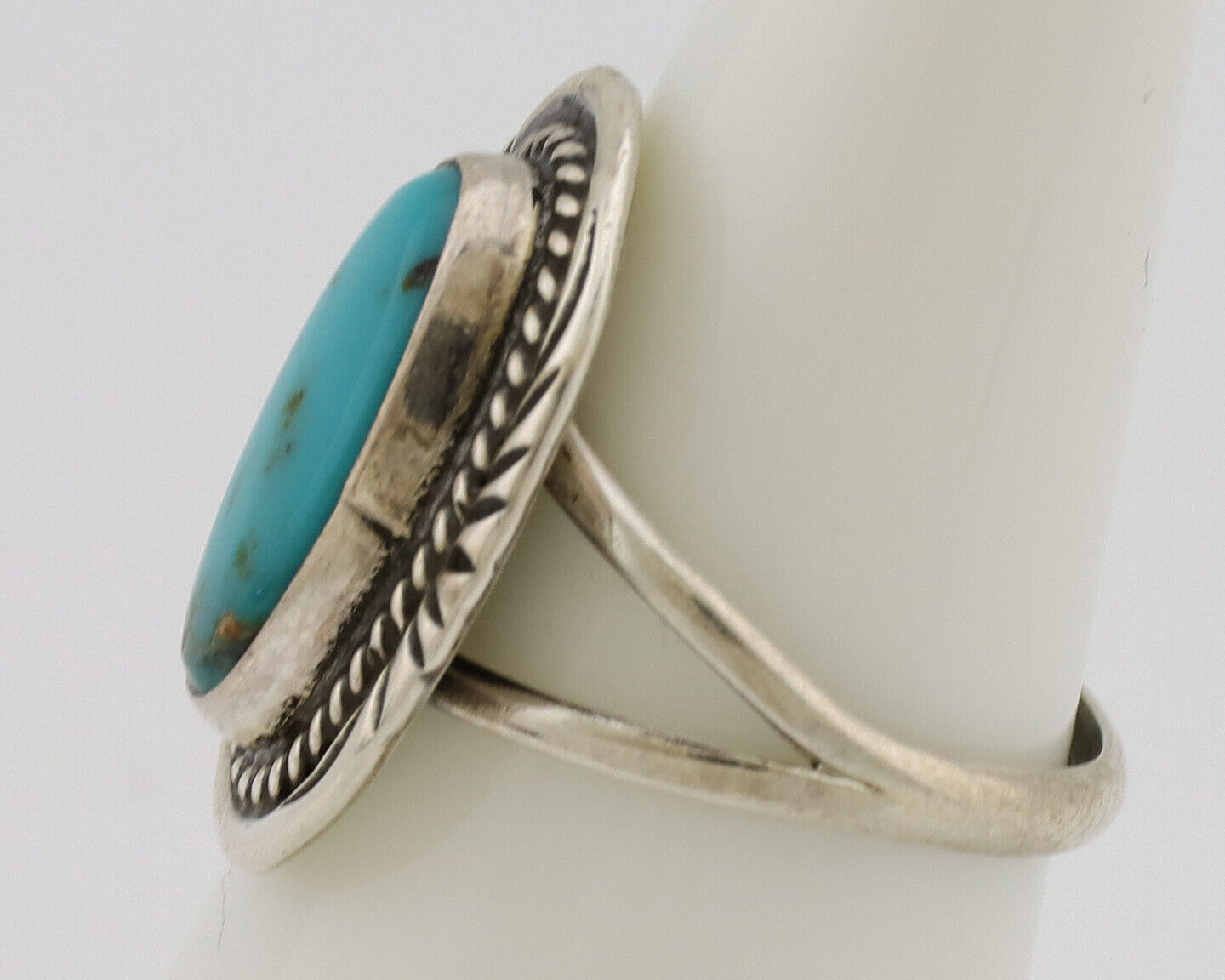 Navajo Ring .925 Silver Nevada Turquoise Native American Artist C.1980's