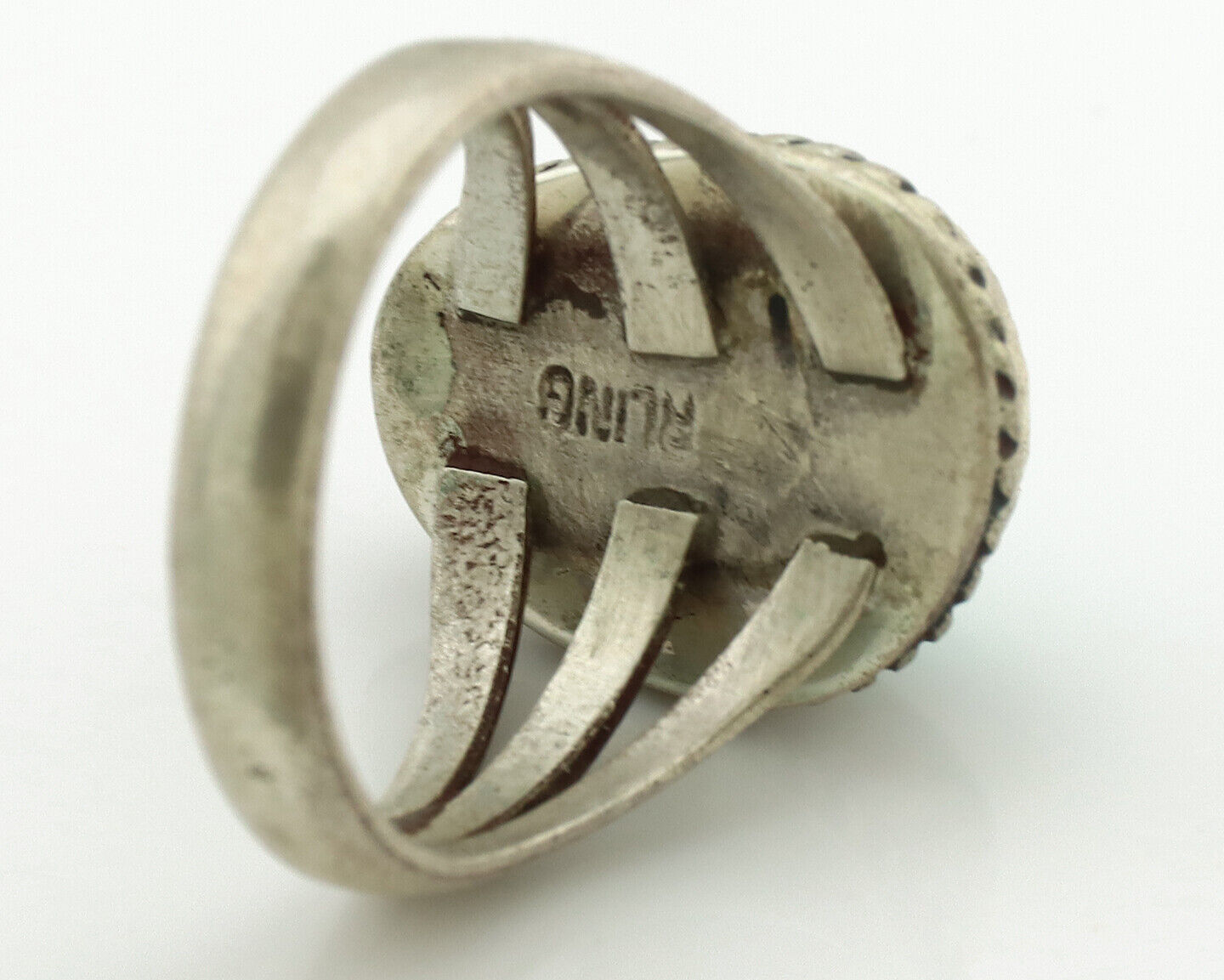 Navajo Ring .925 Silver Natural Spiderweb Turquoise Native Artist C.1980's