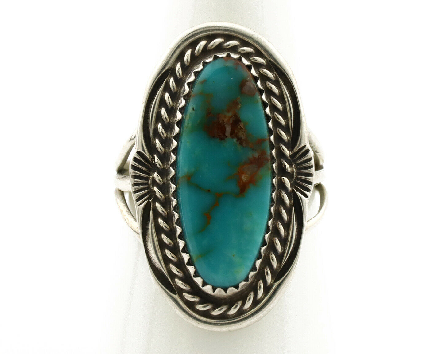 Navajo Ring .925 Silver Blue Gem Turquoise Native American Artist C.80's
