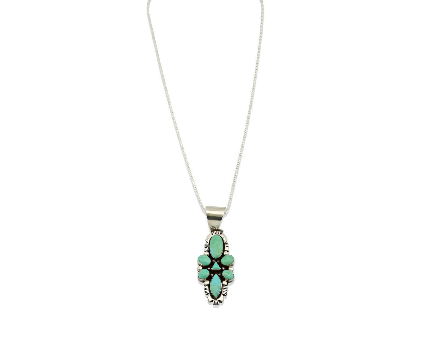 Navajo Necklace .925 Silver Kingman Turquoise Signed JY C.1980's