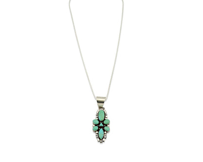 Navajo Necklace .925 Silver Kingman Turquoise Signed JY C.1980's