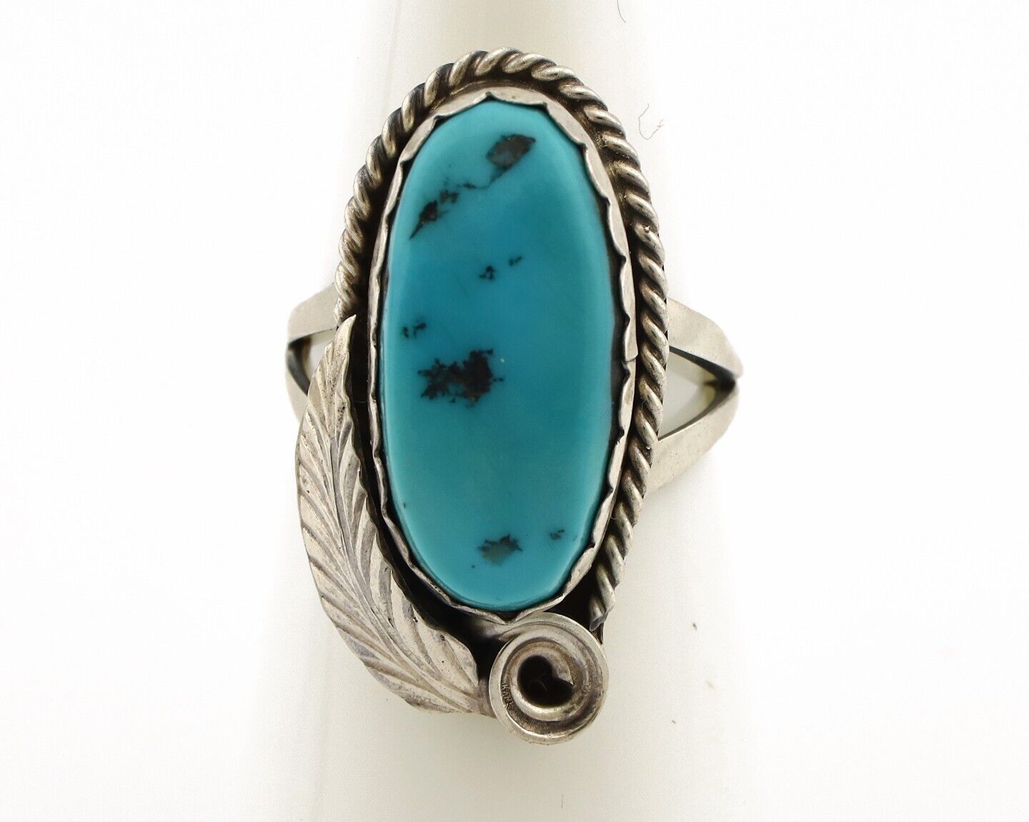 Navajo Ring 925 Silver Sleeping Beauty Turquoise Signed Justin Morris C.80's