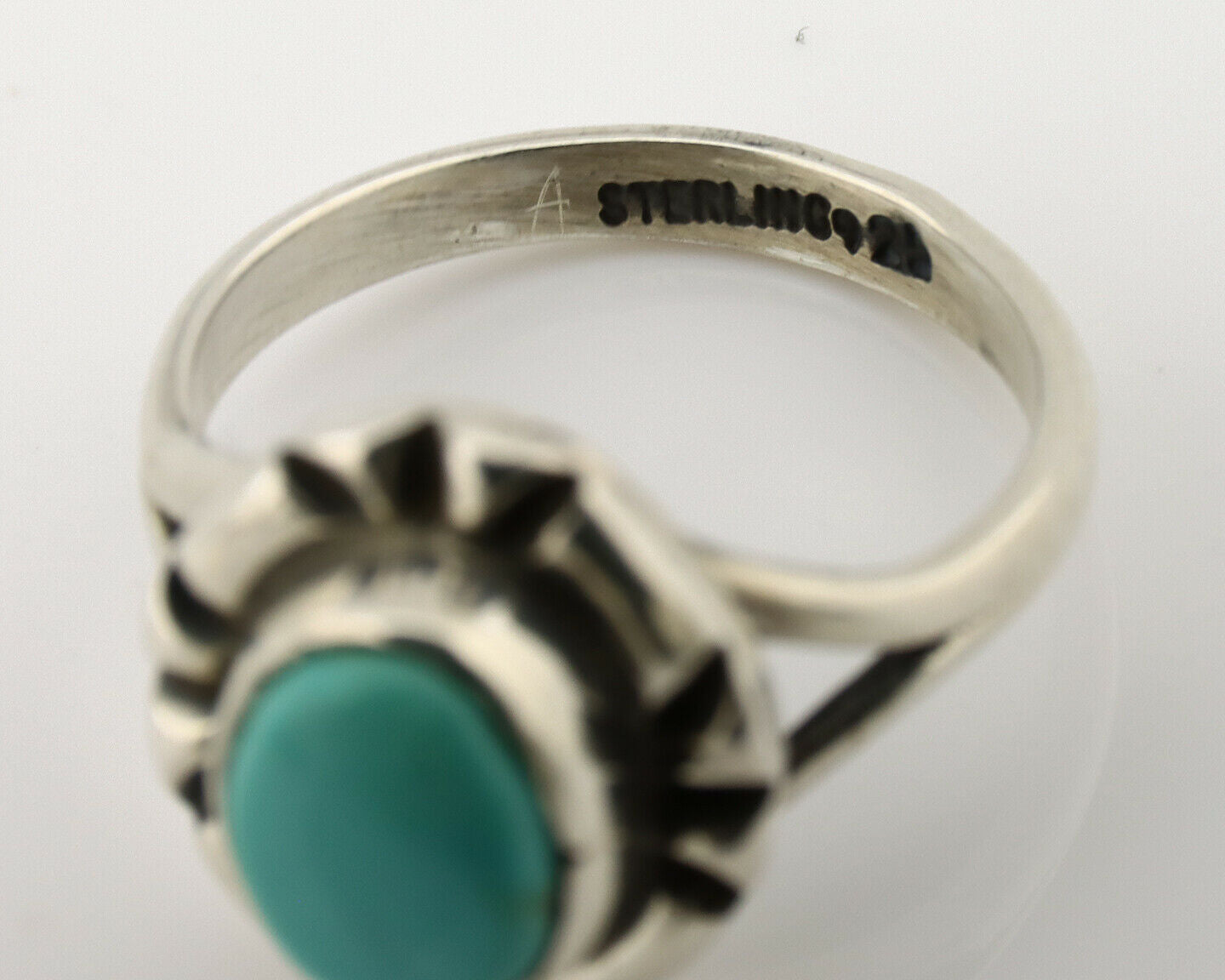 Navajo Ring .925 Silver Kingman Turquoise Artist Signed Gecko C.90's