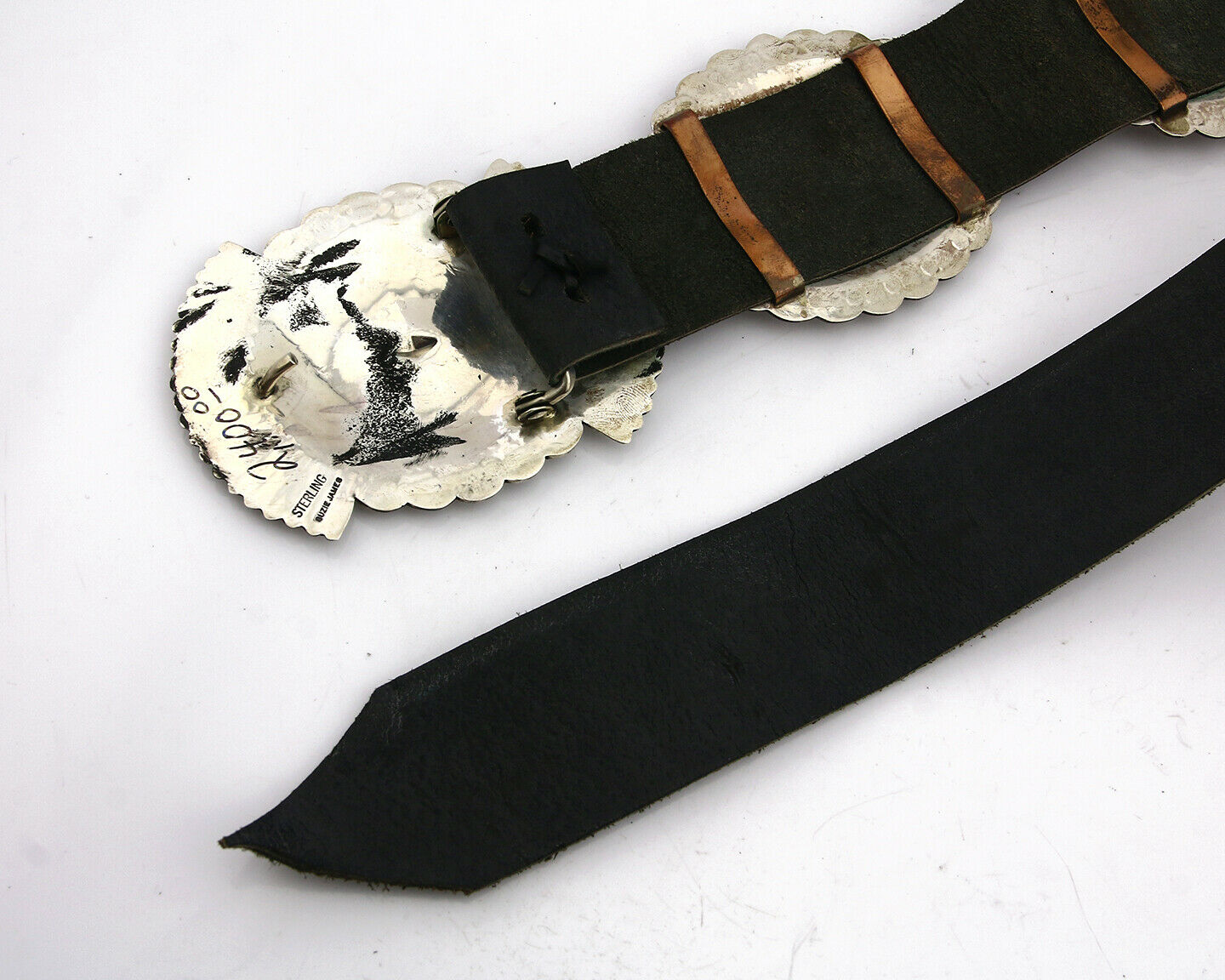 Navajo Concho Belt .925 Silver Hand Stamped Artist Susie James C.80's