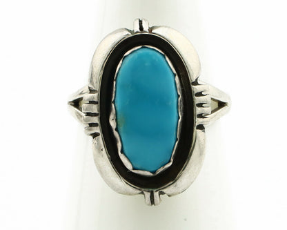 Navajo Ring .925 Silver Blue Gem Turquoise Handmade Native American Artist C80s