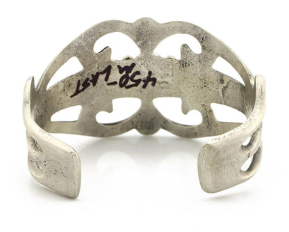 Navajo Sand Cast Bracelet .925 Silver Malachite & Opal Native Artist C.80's