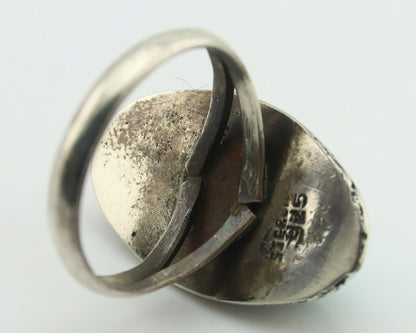 Navajo Ring .925 Silver Natural Blue Turquoise Native American Artist C.80's