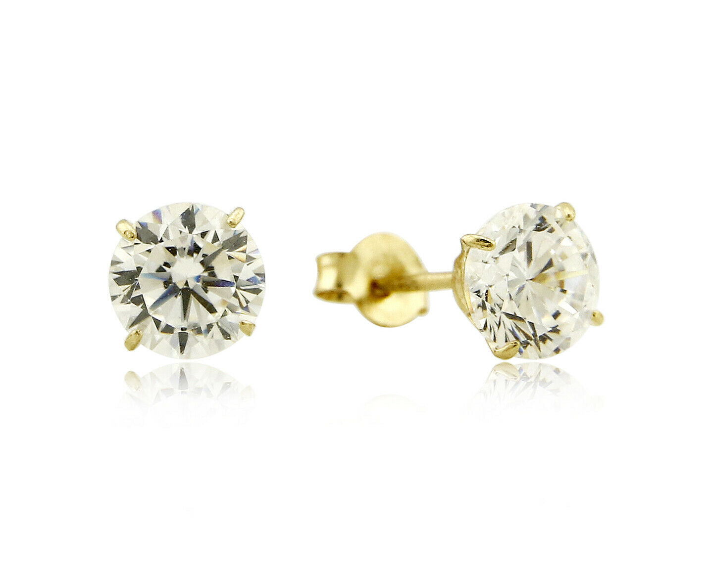 SOLID 14k Yellow Gold 5.0mm Wide Top Grade CZ Pushback Stud Earrings