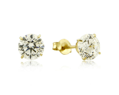 SOLID 14k Yellow Gold 5.0mm Wide Top Grade CZ Pushback Stud Earrings