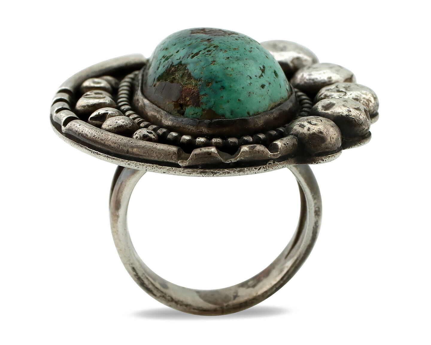 Navajo Ring 925 Silver Natural Blue Turquoise Native American Artist C.1980's