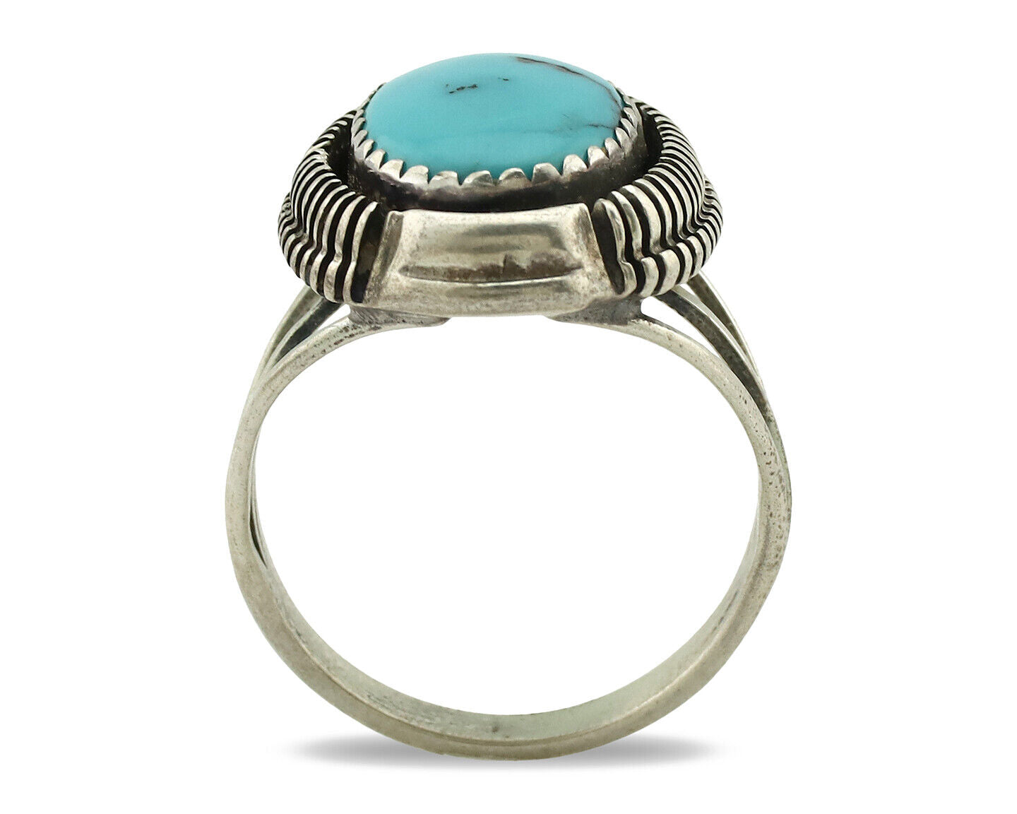 Navajo Ring .925 Silver Sleeping Beauty Turquoise Native Artist C.80's