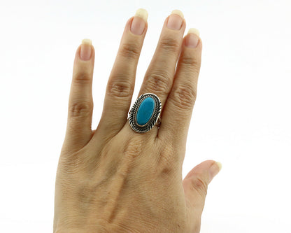 Navajo Ring .925 Silver Blue Turquoise Artist Signed Begay C.1980's