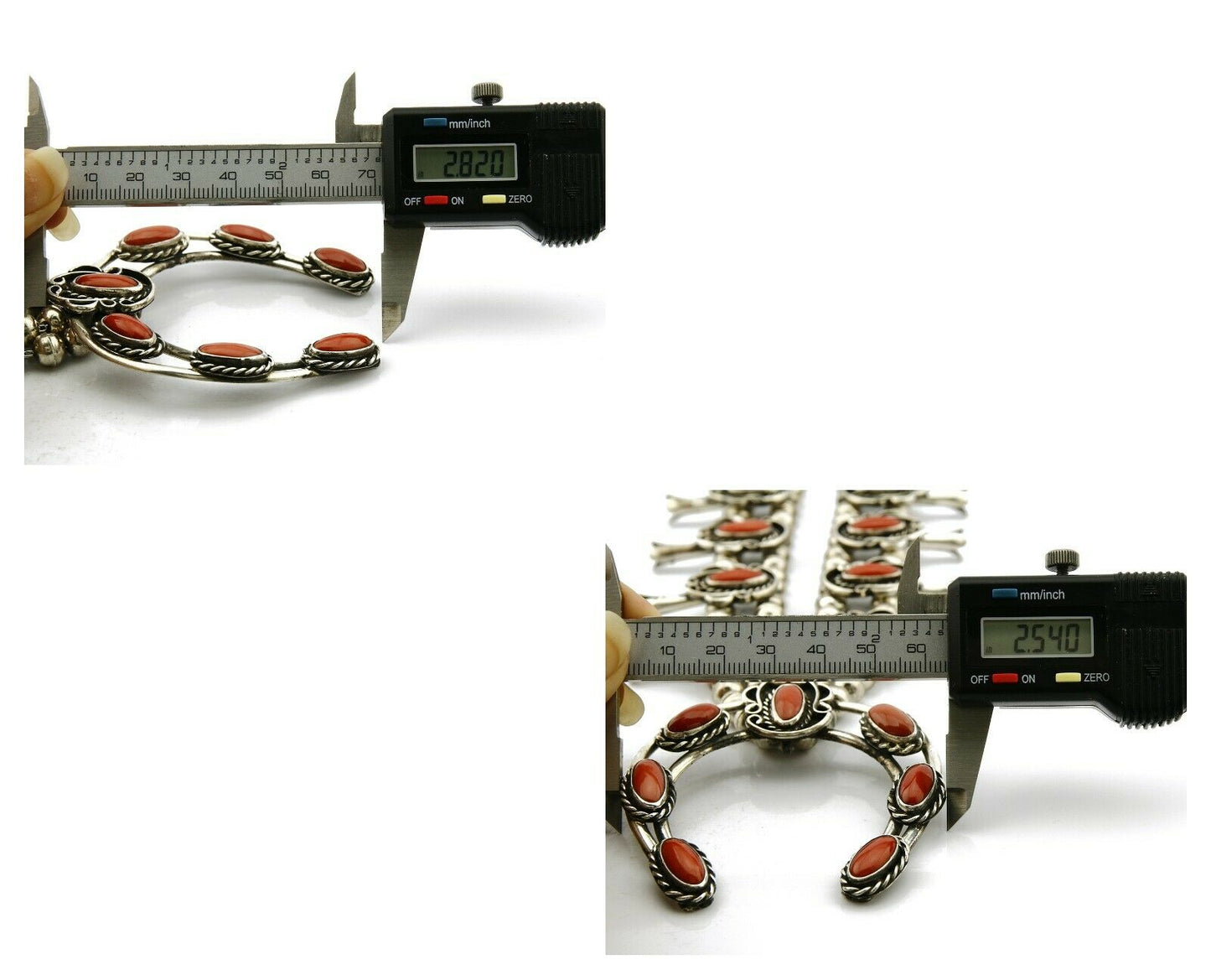 Woman's Navajo Squash Necklace .925 Silver Red Coral C.80's