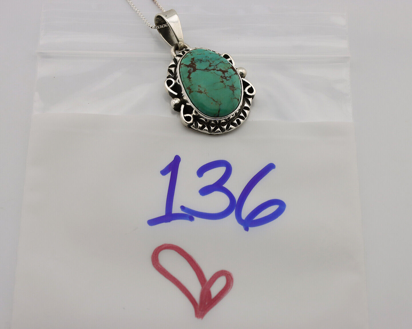 Navajo Necklace .925 Silver Kingman Turquoise Native American Signed C.1980's