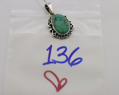 Navajo Necklace .925 Silver Kingman Turquoise Native American Signed C.1980's
