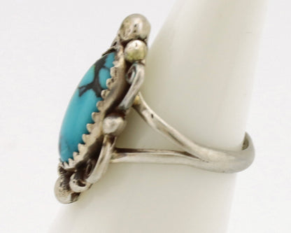 Navajo Ring .925 Silver Spiderweb Turquoise Native American Artist C.1980's