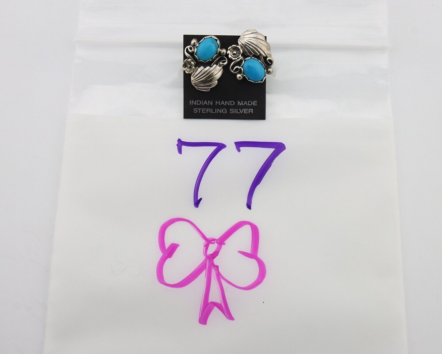 Navajo Earrings 925 Silver Sleeping Beauty Turquoise Native American C.80's