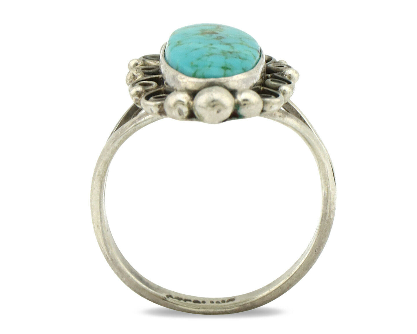 Navajo Ring .925 Silver Spiderweb Turquoise Native American Artist C.80's