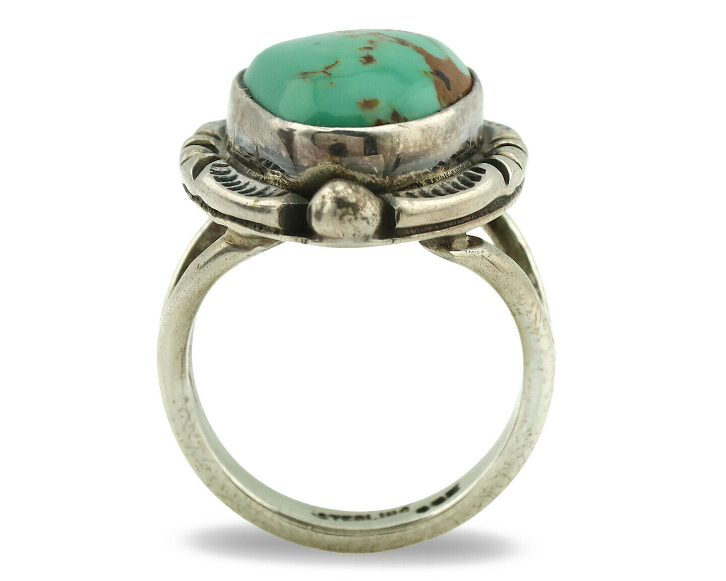 Navajo Ring .925 Silver Kingman Turquoise Artist Signed Gecko C.1980's
