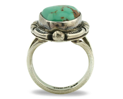 Navajo Ring .925 Silver Kingman Turquoise Artist Signed Gecko C.1980's