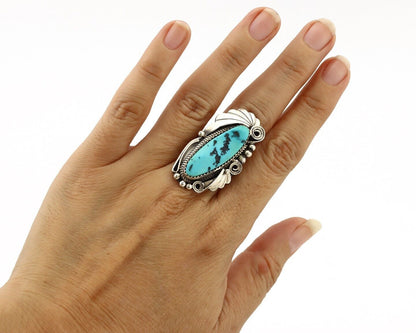 Navajo Inlay Band Ring 925 Silver Sleeping B Turquoise Signed Justin Morris C80s