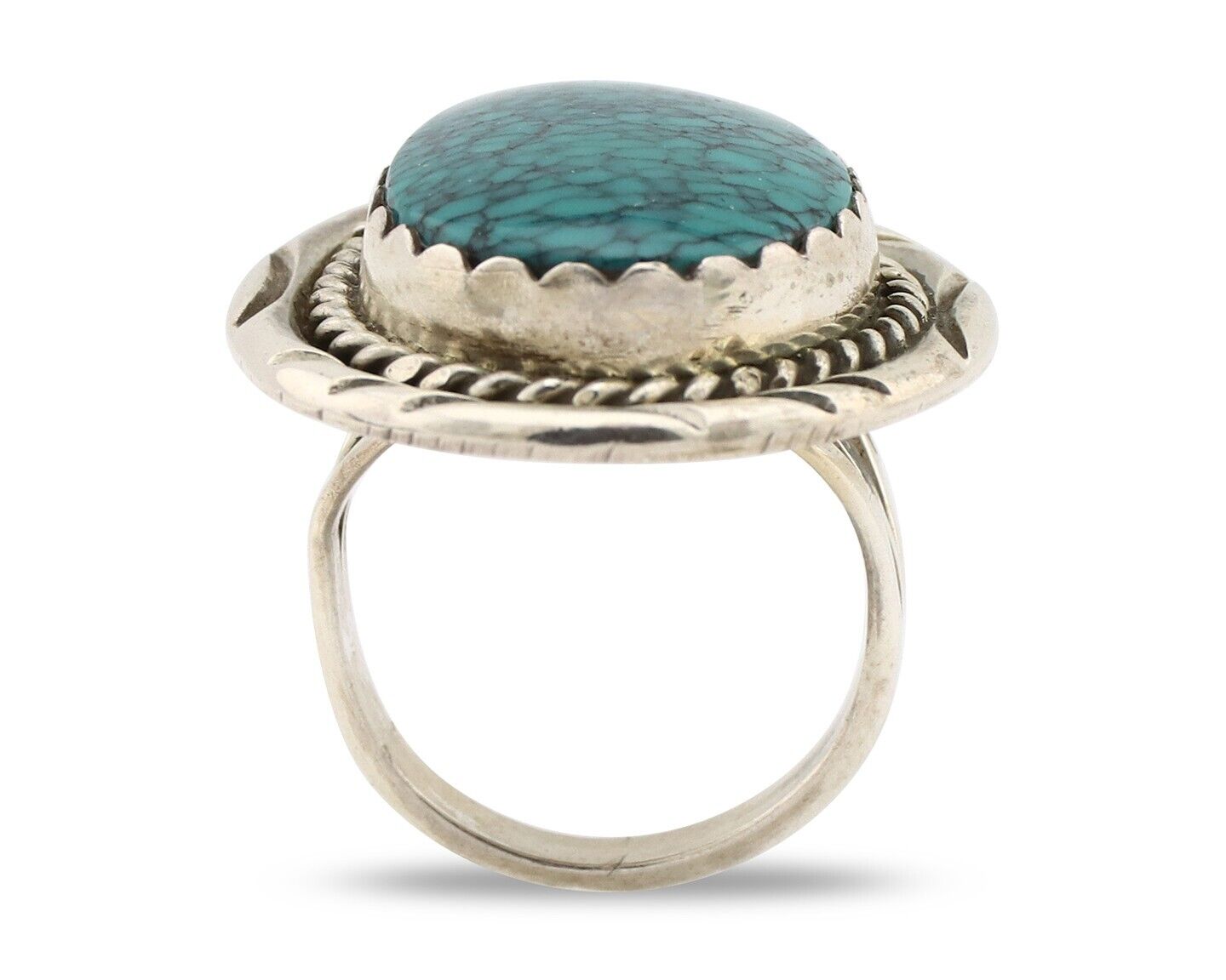 Navajo Handmade Ring .925 Silver Spiderweb Turquoise Native American Artist C80s