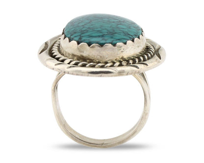 Navajo Handmade Ring .925 Silver Spiderweb Turquoise Native American Artist C80s